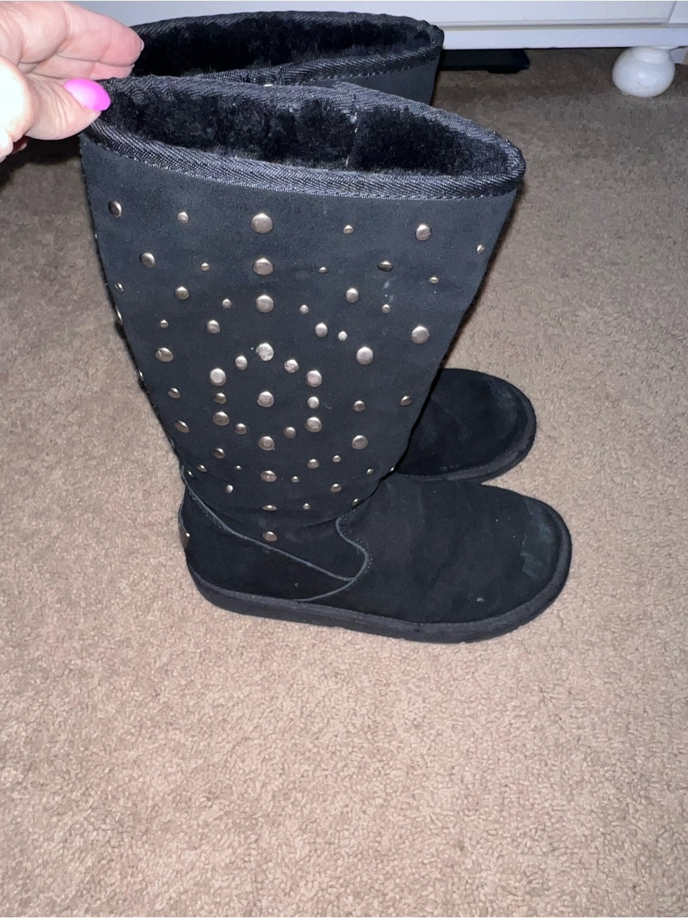 UGG Australia 5478 Rock Star Black Studded Mid-Calf Suede Boots- Size 8